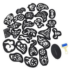 25PCS Hair Tattoo Stencils for Hair Trimmers – Carved & Colored, Cool Hairstyling Tool