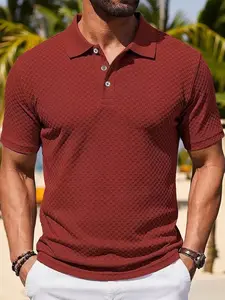 Men's Summer Tropical Heavyweight Waffle Knit Polo Shirt, available in XS-XXXL sizes. Fashionable 100% polyester short-sleeved T-shirt with classic regular fit. Perfect for business casual, urban streetwear, and golf and vacation outings.