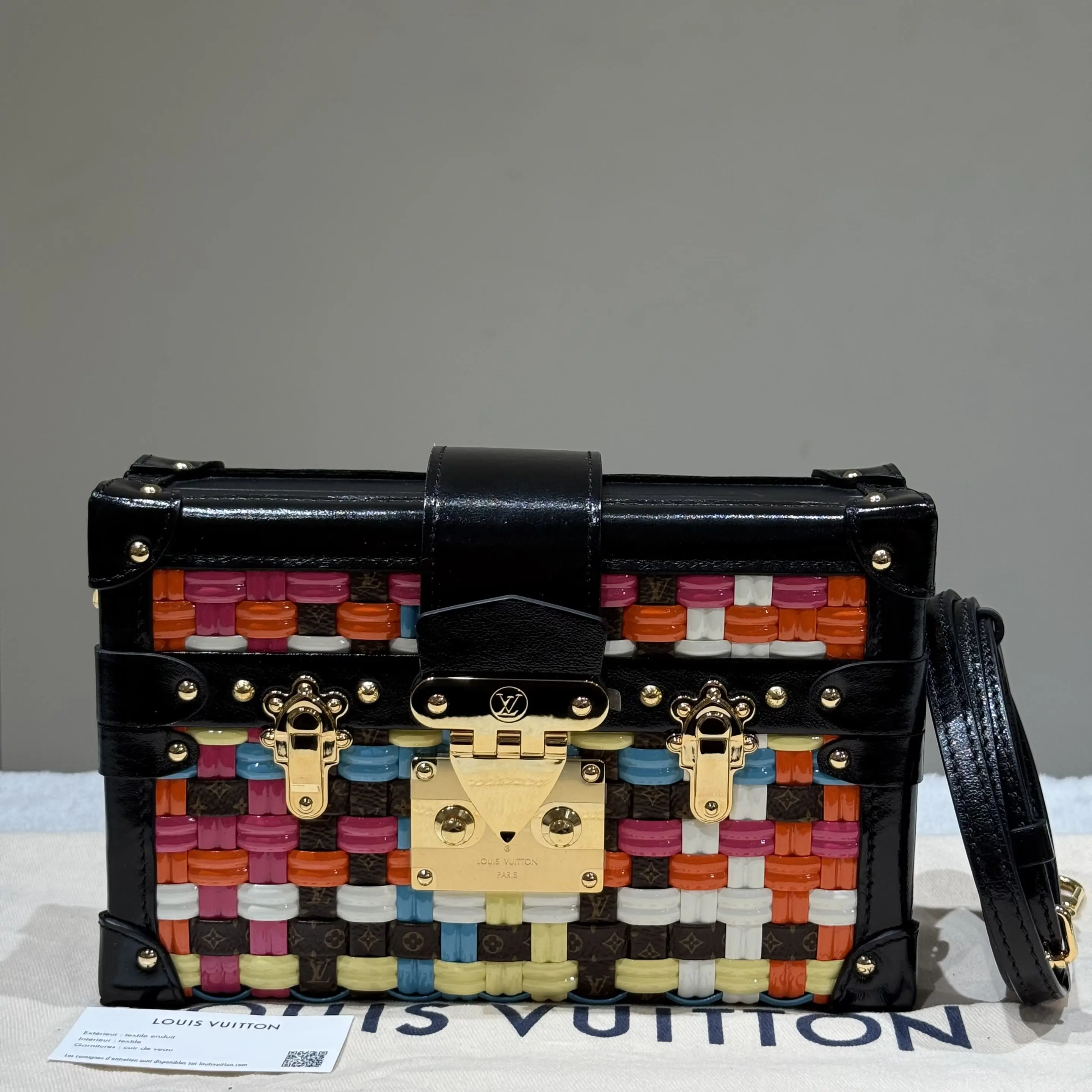 Pre-owned Louis Vuitton leather Crossbody Bags Louis‑Vuitton Multicolor Woven Petite Malle Box Shoulder & Cross‑Body Bag, Micro‑chipped Version 76567585 SH