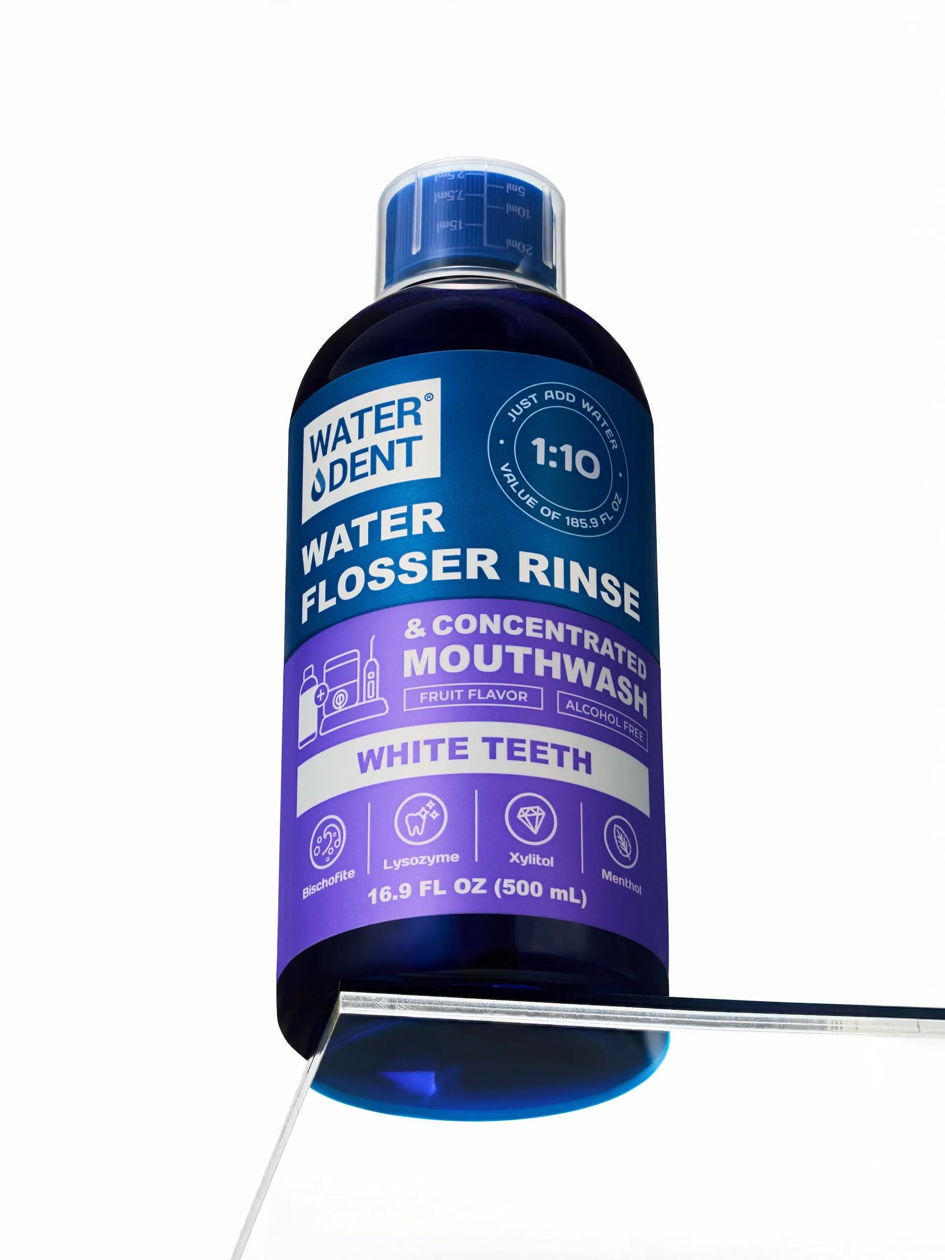 WATER DENT Mouthwash Concentrate, 1:10 Rinse for Water Flossers, Stain & Tooth Whitening, Bad Breath Treatment, Fluoride & Alcohol Free Mint, 16.9 fl oz, Compatible with Waterpik & All Oral Irrigators, Stain Whitening Mouthwash, Oral Mouthwash