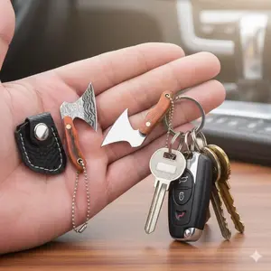 Compact Survival Axe Keychain Tool: Stainless Steel Multi-Function Folding Knife for Outdoor Camping, Emergency, Gift, and Daily Utility