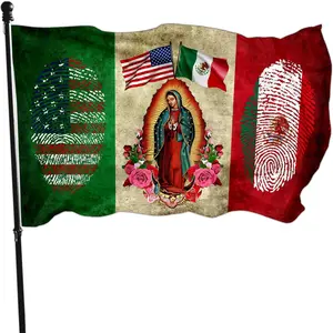 Mexico Flag Mexican American Flag 3x5 Outdoor Double Sided Mexico Usa Friendship Flag Virgin Mary Mexico  Mexican Flag Patriotic House Yard Decoration Banner Gifts Ornaments