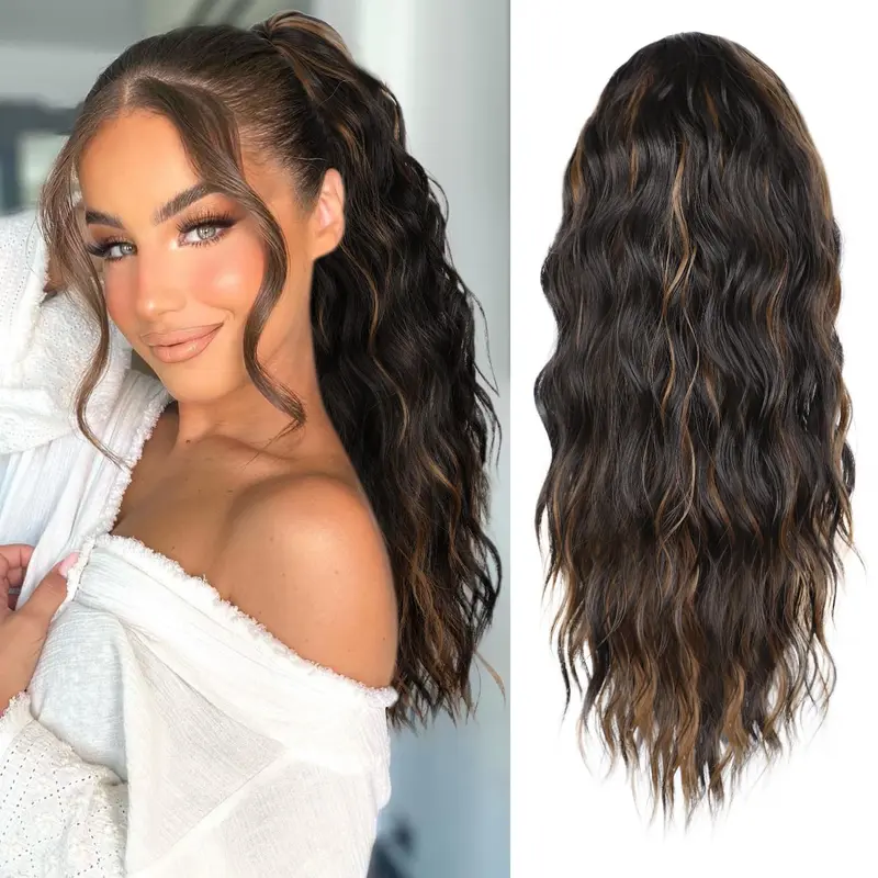 Ponytail Extension 20 Inch Claw Clip Ponytail Extension for Women Long Curly Wavy Synthetic Hairpiece for Daily Use