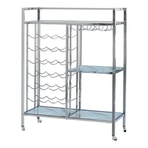 Derion Glass Shelf Serving Cart with Casters Chrome 181370 Coaster