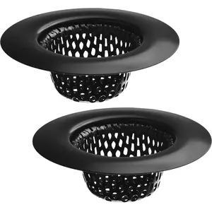 2 Pack - 2.25" Top / 1" Basket- Black Sink Strainer Bathroom, Utility, Slop, Laundry, RV and Lavatory Sink Drain Strainer Hair Catcher. Stainless Steel with Black Electroplated Coating