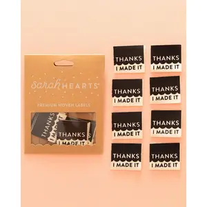 "Thanks I Made It" Black and White Organic Cotton Woven Sewing Label Tags - 3cm x 2.75cm