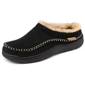 RockDove Men's Aiden Faux Fur Lined Microsuede Slide Slipper, Size 9-10 US Men, Black