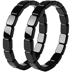 Hematite Bracelet Men - Reignites Masculine Energy, Natural Hematite Stone Beaded Stretch Healing Bracelets Reclaim Your Edge & Confidence, Inspirational Jewelry Gifts (2PCS)