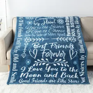 Best Friend Blanket Birthday Gifts with Loving Messages | Luxurious Friends Blanket for Best Friend Birthday Gifts for Women | Snuggly Soft Fleece Blanket 50" X 60" (Flannel Fleece, Coral Blue)