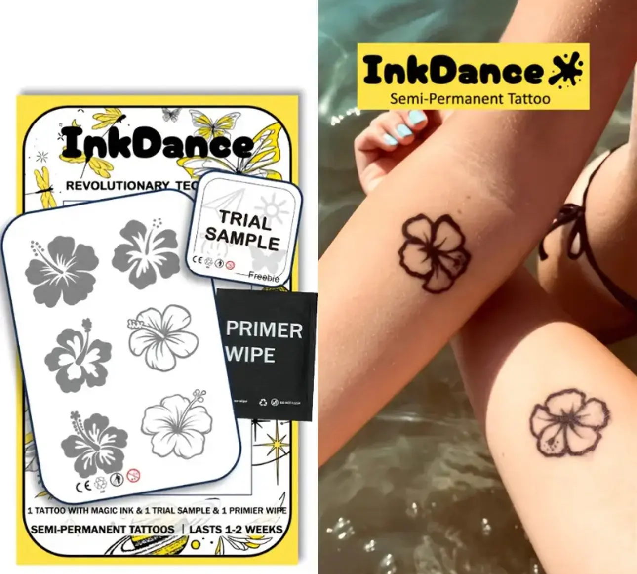 Hibiscus Flower Semi-Permanent Temporary Tattoos | Waterproof and Long-Lasting