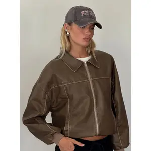 Goldsmith Faux Leather Bomber Jacket Washed Dark Brown