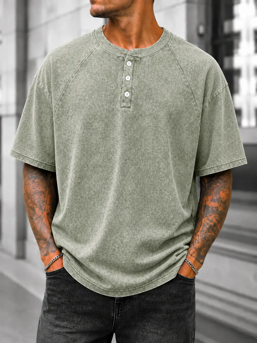 Men's 100% Cotton Vintage Washed Henley Shirt, 3 Button Short Sleeve Raglan Tee, Loose Fit Solid Color Casual Streetwear Top for Summer & Daily Wear