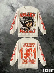 Vintage 1981 Valley Dreams Graphic Long Sleeve Top, Retro Street Style, Military Art Aesthetic, Y2K Fashion, Casual Urban Wear