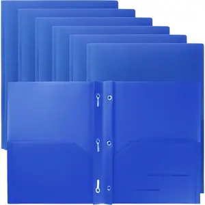 6 Pack Heavy Duty Plastic Two Pocket Folders with 3 Prongs, Metal Prongs Fastener, Heavy Duty Plastic 2 Pocket Folder (Dark Blue)
