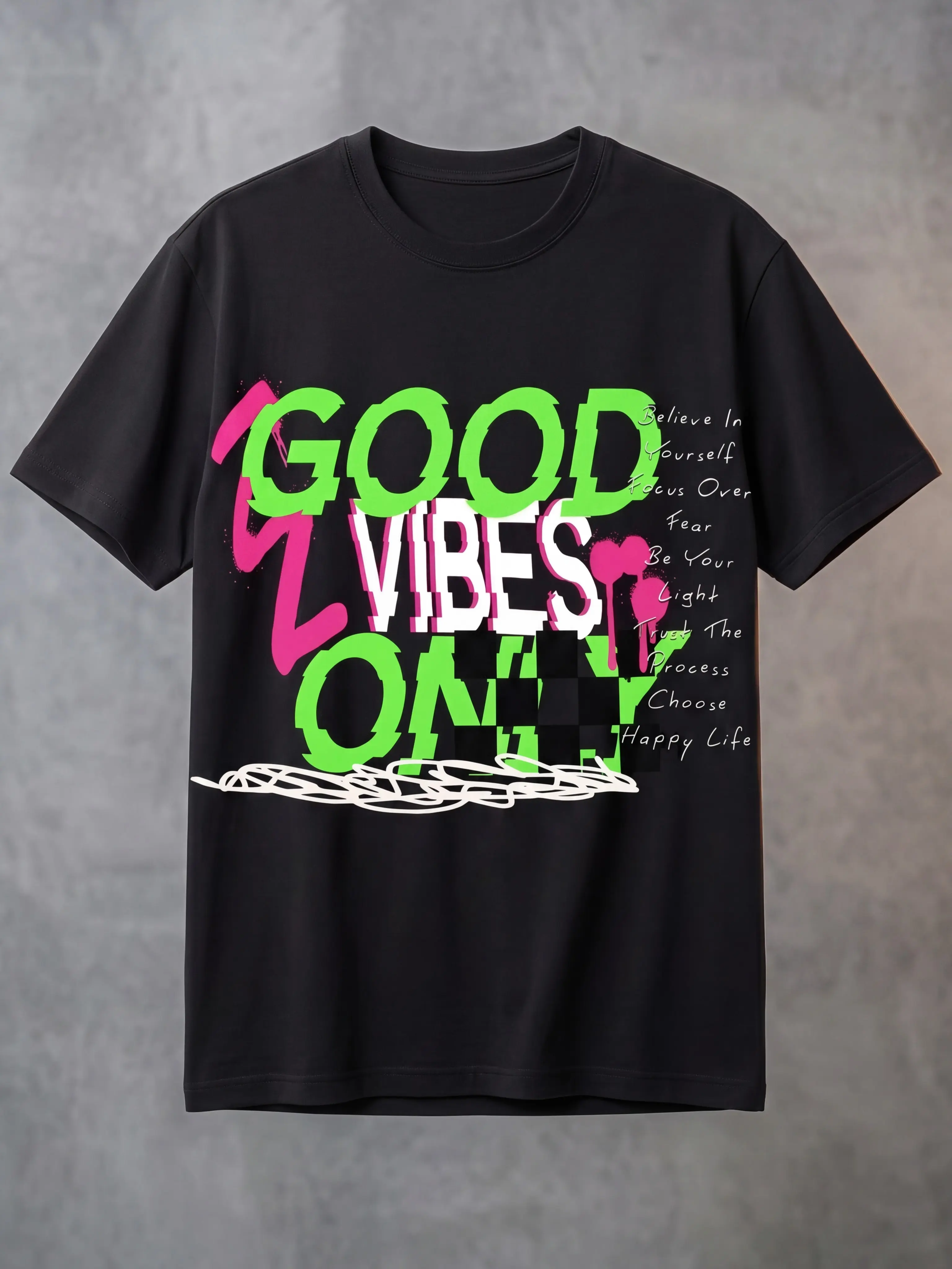 Good Vibes Only Graffiti Graphic Tee – Positive Energy Streetwear T-Shirt