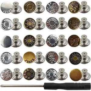 100 count 17mm Jeans Buttons Replacement with ,  Metal Buttons for Loose Jeans, No-Sew  Tightener