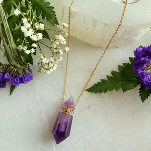 Amethyst Pendant Necklace, Cottagecore Jewelry, Essential Oil Necklace, Faithful Gift, Crystal Necklace, Mothers-Days-Gifts, Nature Healing