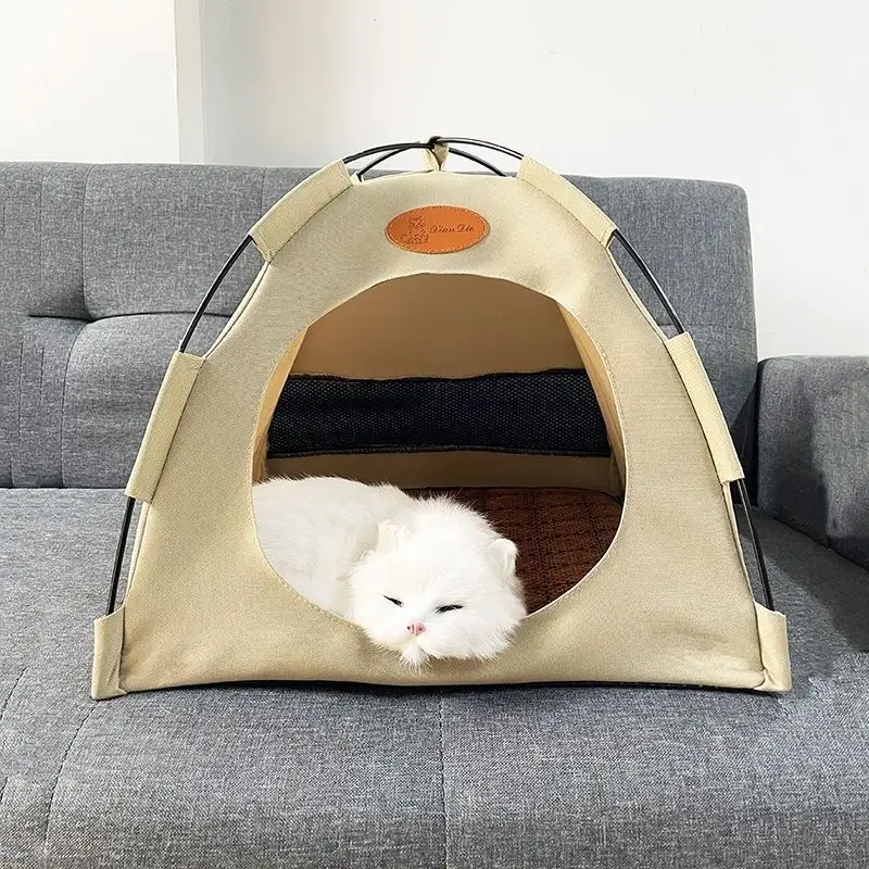 Pet Tent Foldable Cat Camping Tent Semi-Enclosed Outdoor Cat Tents Cathouse Doghouse Breathable Pet Bed
