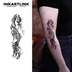INKARTLINK Tattoo Tech, 2 Sheets Medium Semi Permanent Tattoo, Adult Art Design Temporary Tattoos, Lasts 1-2 Weeks, Waterproof, Realistic Look, No Adhesive, No Reflection (Just like a Mermaid Design)