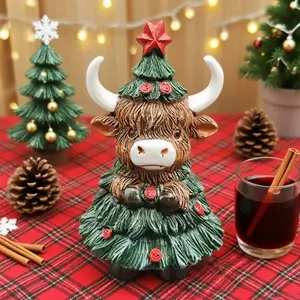 Highland Cow Christmas Decor, Mini Resin Santa Cow Statue, Cute Animal Lover Gift, Home Office Tabletop Ornament, Festive Holiday Decoration, Room Decoration Ornaments