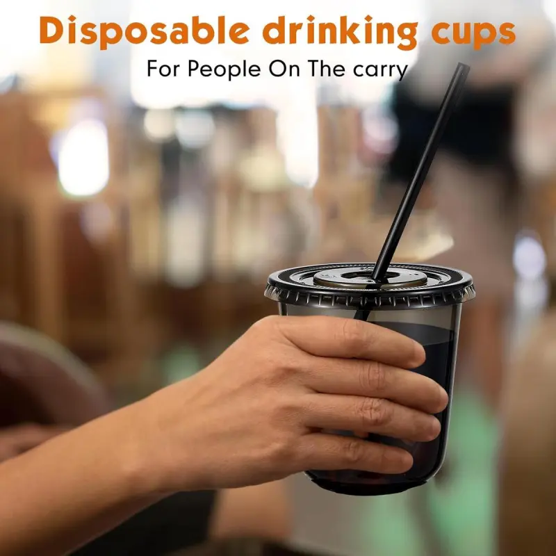 50 Set 12 oz Clear Plastic Cups with Lids and Straws, PET Disposable Iced  Coffee Cups for Drinking Cold Beverage Juice Parfait Smoothie Milkshake  Coffee Shops Party Supplies(Black) - TikTok Shop