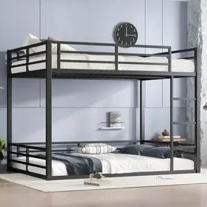 Floor Bunk Bed Frame, Heavy-Duty Bunk Bed for Kids, Teens, Adults, Noise-reduced Design, Black