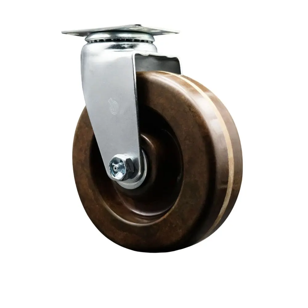 Service Caster Series #20 SCC-20S620-PHRHT Industrial Heavy-Duty Swivel Top Plate Caster, 6x2 in. High Temperature Phenolic Wheel, Roller Bearing, Included Hardware, Brown for Autoclaves, Bakery Ovens, Swivel Wheels, Powder Coating Facilities