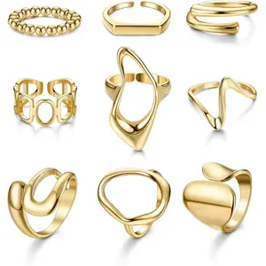 Thick ring, gold-plated ring set, dome shaped, thick opening adjustable ring
