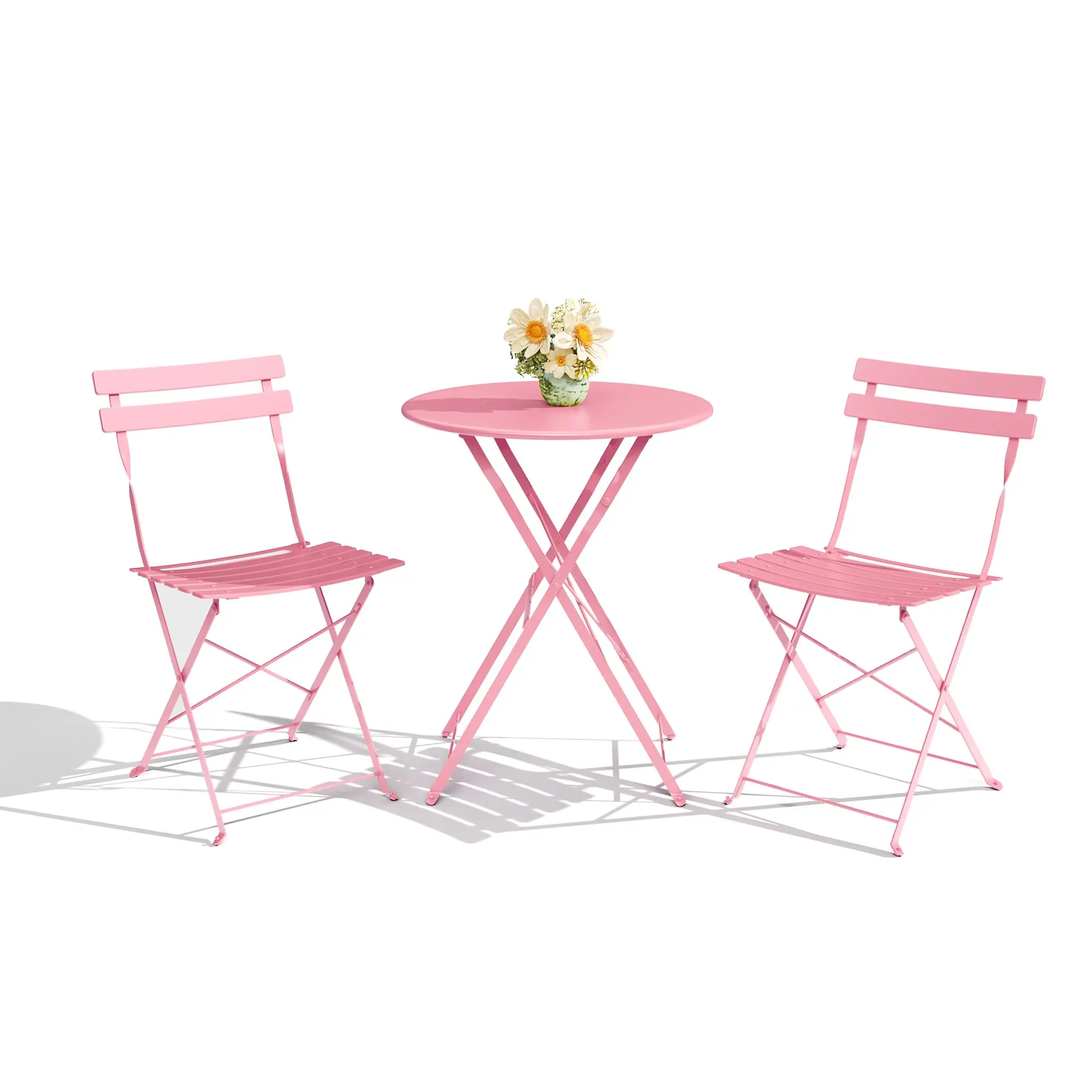 3-Piece Folding Bistro Set, Foldable Patio Furniture Set with Premium Frame, Space-Saving Foldable Balcony Garden Set with Heavy-Duty Powder-Coated Steel Frame, No Assembly Required