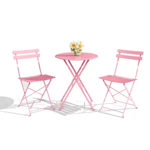 3-Piece Folding Bistro Set, Foldable Patio Furniture Set with Premium Frame, Space-Saving Foldable Balcony Garden Set with Heavy-Duty Powder-Coated Steel Frame, No Assembly Required