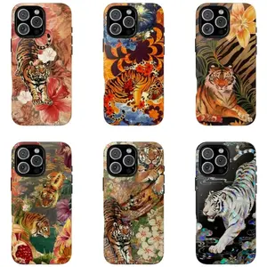 Combo Wild Floral Tiger Design Phone Case- Savage in Bloom Vibes Cover For iPhone 11 12 13 14 15 16 17 Pro Max For Samsung S26 S25 S24 S23 S22-Gift For Her/Him 1