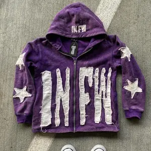 European & American Foreign Trade Cross-Border Sweatshirt Purple Long-Sleeved Pullover Hoodie with Letter Star Pattern Loose Vintage Fit