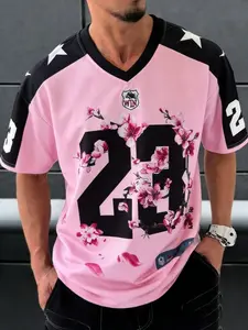 Men's Summer V-Neck Short Sleeve T-Shirt, Lightweight Breathable Fabric, Casual Sports Wear, Fitted Long Clothing, Figure Style