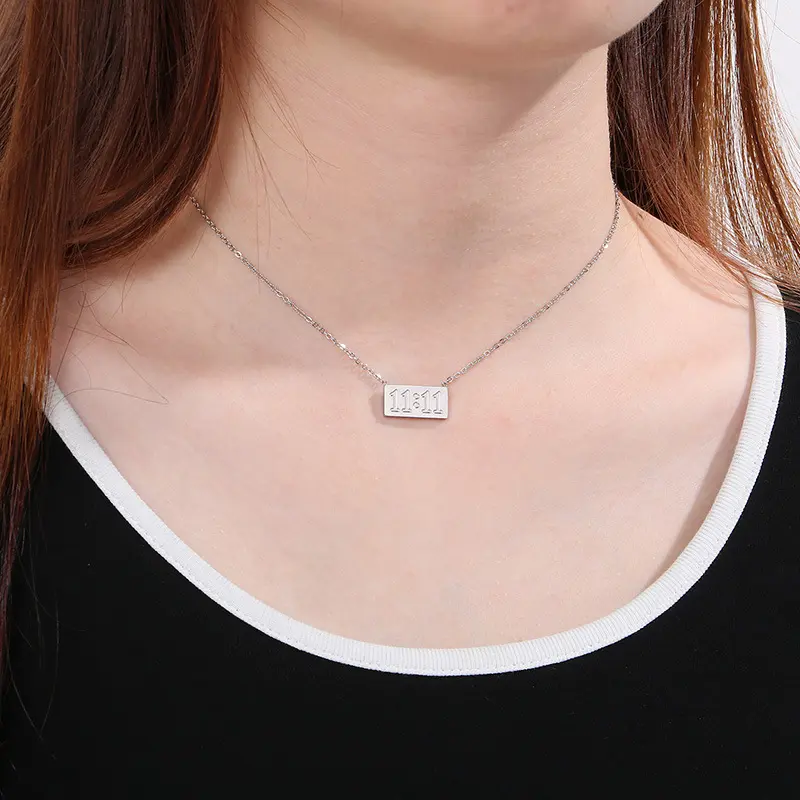 11:11 Angel Number Necklace for Women, Stainless Steel Make a Wish Rectangular Pendant in Gold or Silver Tone, Minimalist Manifestation Jewelry, Birthday, Friendship and Back to School Gift for Her