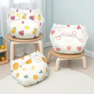 3 Pack Cloth Diapers, 6-Layer Breathable Cotton Mesh, Reusable Training Pants with Cute Fruit Patterns, All-Season Comfort