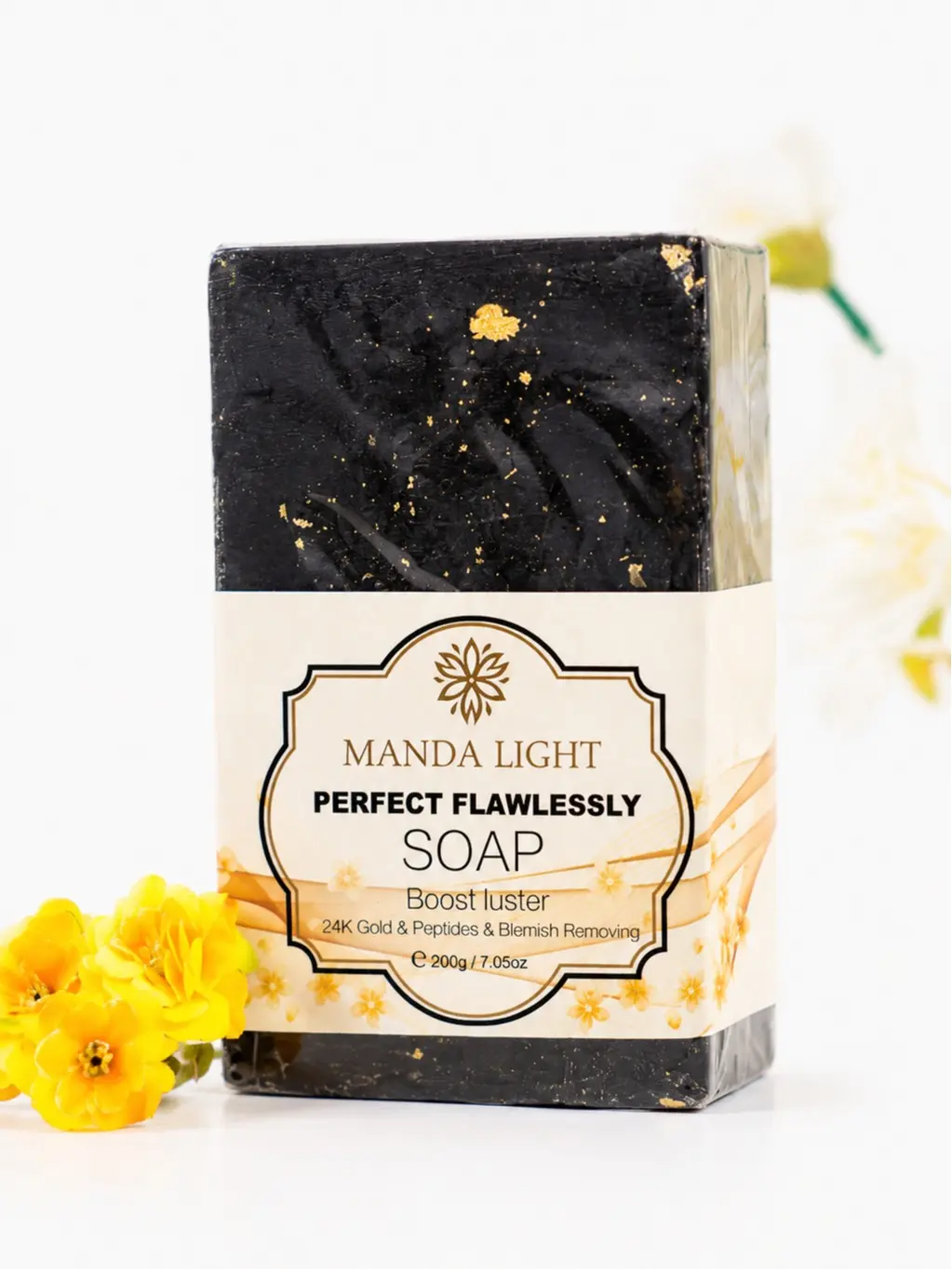 Manda Light Perfect Flawlessly Soap – 24K Gold & Peptides Body Cleansing Bar, 7.05 oz