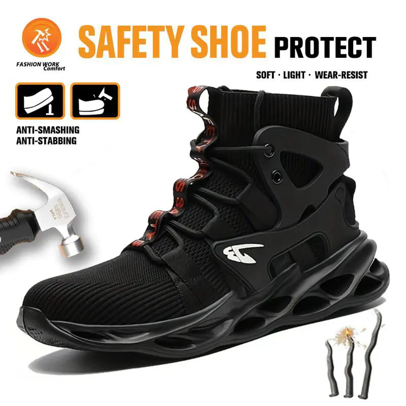 High Top Work Sneakers With Steel Toe Breathable Anti Crushing Non-Slip