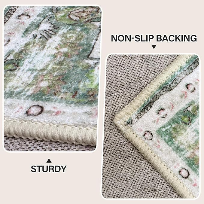 Soft Washable Boho Runner Rug 2ft x 6ft | Non-Slip Vintage Rug for Kitchen & Hallway