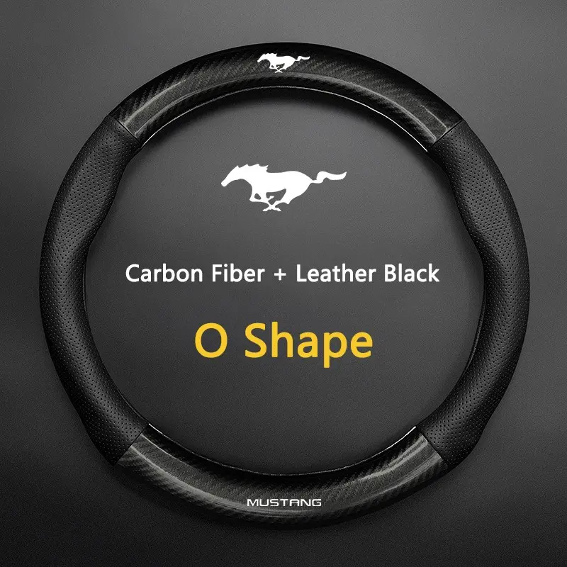 Car Anti-Slip Steering Wheel Cover Carbon Fiber Leather Booster Cover For Ford Mustang Mondeo Focus Raptor Puma Edge Explorer Ecosport Ranger F150 Kuga Fiesta Fusion