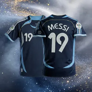 2006 Away Blue No.19 Messi Short Sleeve Soccer Jersey Fans Version