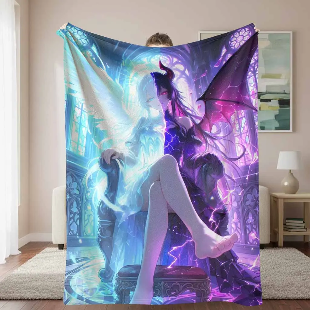 Angel Wing Print Anime Character Art Flannel Fabric Blanket - Super Soft, Lightweight, Breathable, Wrinkle-Resistant, Durable Plush Bedding Throw, Machine Washable, Vivid Colors, Ideal for Home, Camping Use, Angel Wing Print Blankets