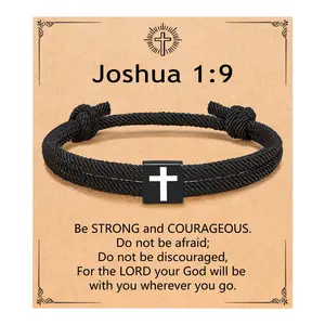 Men Adjustable Braided Rope Cross Bracelet - Easter Christmas Christian Baptism Birthday Gifts for Teens