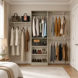 Homieasy 96'' Closet System, 8FT Walk-In Closet Organizer with 5 Shelves, Heavy Duty Bedroom Wardrobe with 3 Shelving Towers, Wall Mounted Clothes Rack