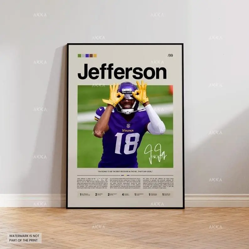 Justin Jefferson Minnesota Vikings NFL Lightweight Artistic Paper Poster - Football Wall & Man Cave Decor, Hanging Gift for Sports Fans