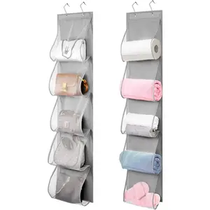 2 Pack Over the Door  Vinyl Organizer Embroidery Stabilizer Holder Purse Storage for Closet Bath Towel Hanger Scarf Container 5 Large Pockets ( Side)