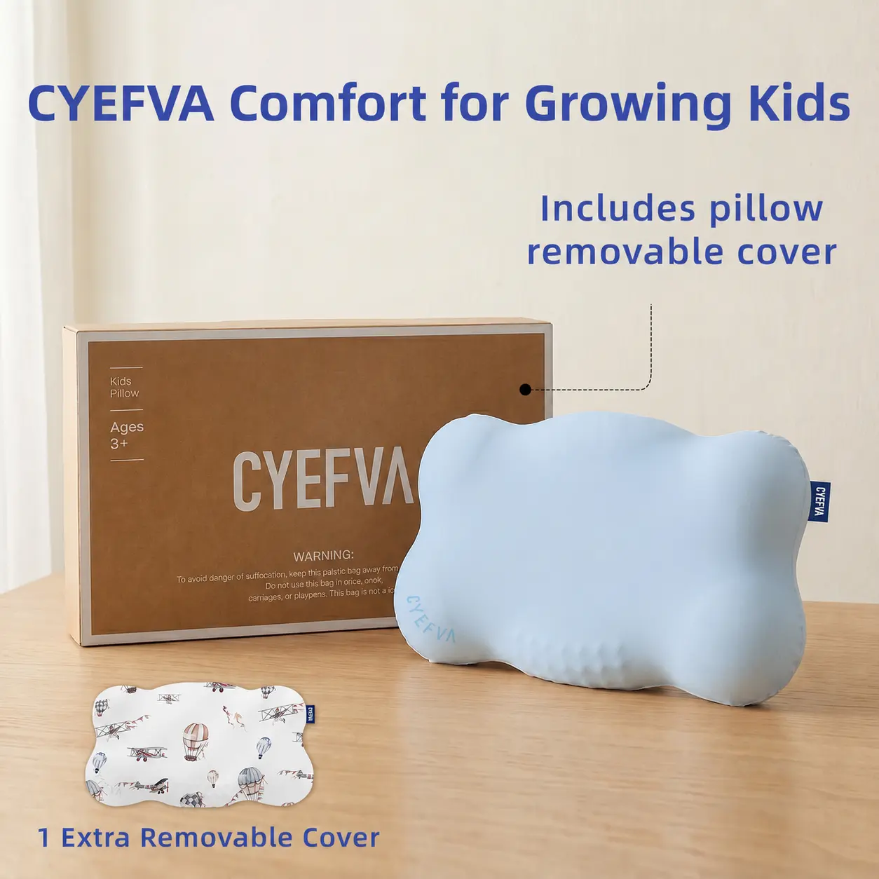 CYEFVA Kids Pillow, Kids Pillows for Sleeping,Japanese Style Kids Contour Pillow, Ergonomic Bed Pillow with 2 Pillowcases (21.7"x12.6"), Soft Cotton-Feel Sleep Pillow for Ages 3+, Side Back Stomach Sleepers, Travel