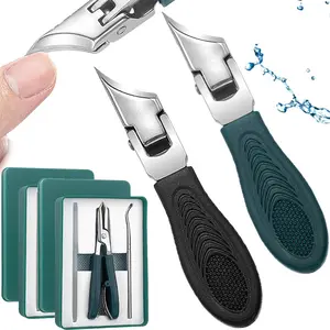 Eagle Beak Nail Clippers,Three Sets of Eagle Beak Beveled Nail Clippers,Ergonomic Long Handle Wide Jaw Opening Anti-Splash Slanted Nail Clipper,for Thick Nails,Seniors,Ingrown (Green+Black)
