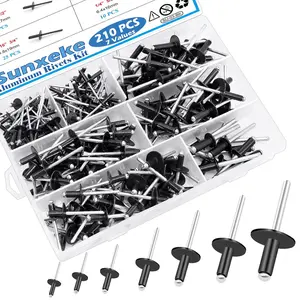 210PCS Black Pop Rivets Assortment Kit,Includes 7 Sizes Large Flange Aluminum Rivets (1/8 inch 3/16 inch 1/4 inch) for DIY, Automotive Repairs, and More. Assorted Blind Rivets with Case