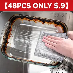 【48PCS ONLY $9.9】Glass Bakeware Magic Wipe | Heavy Duty Wire Cloth Cleans Burnt Cheese | Non-Scratch Scrub Rags Bulk Deal