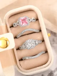 Elegant Zirconia Rings Set for Women, Wedding Engagement Anniversary Party Accessories Gift Box Included, All Seasons Casual Style, Fashion Engagement Rings, Bridal Set Rings
